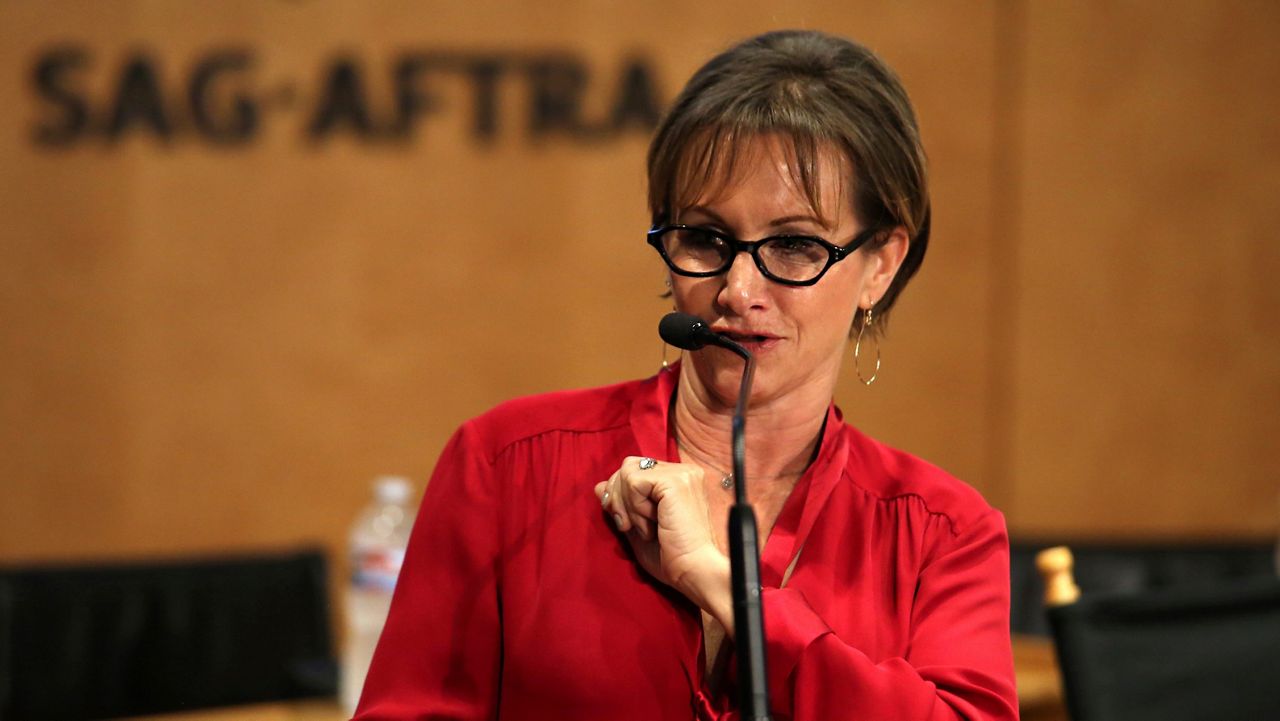 In this Nov. 14, 2017, file photo, Gabrielle Carteris speaks at Beyond the Headlines: A Conversation on Sexual Harassment and Abuse in the Entertainment Industry at SAG-AFTRA Plaza in Los Angeles. (Blair Raughley via AP)