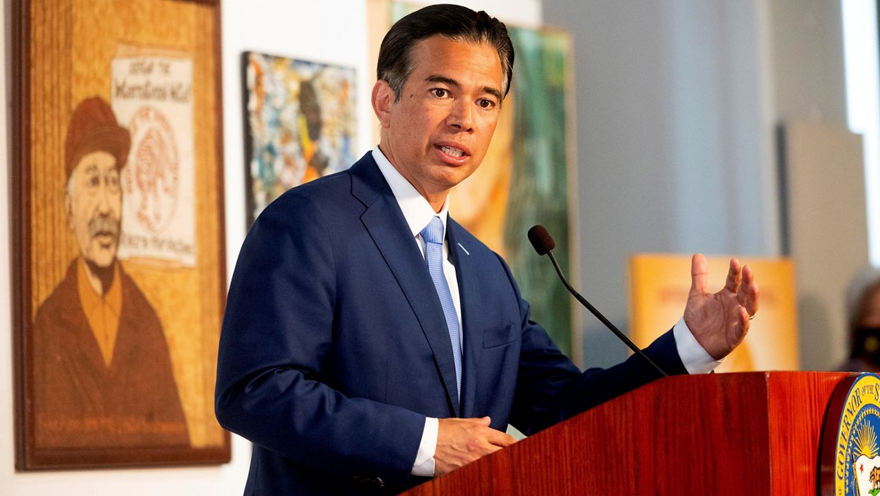 In this March 24, 2021, file photo, California Assemblyman Rob Bonta speaks during a news conference shortly after California Gov. Gavin Newsom announced his nomination for state's attorney general in San Francisco.  (AP Photo/Noah Berger, File)