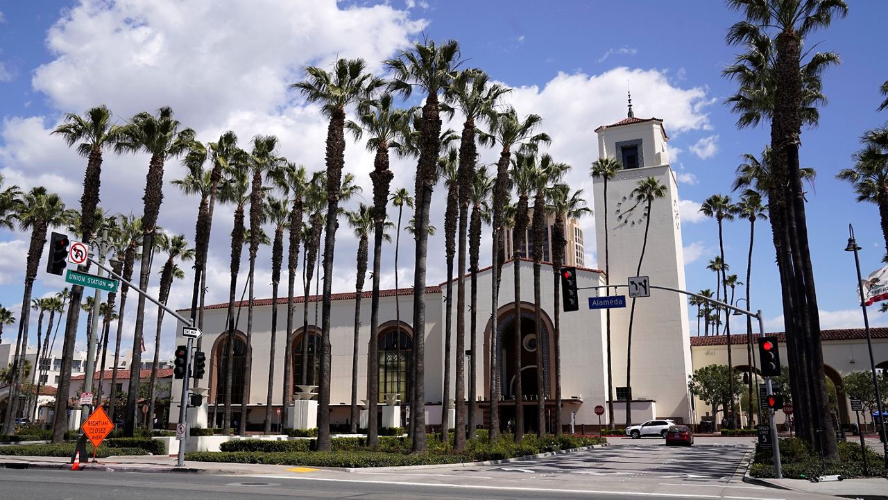 The exterior of Union Station in Los Angeles appears on March 23, 2021. The Oscars are headed to the historic site for the first time this year. (AP Photo/Chris Pizzello)