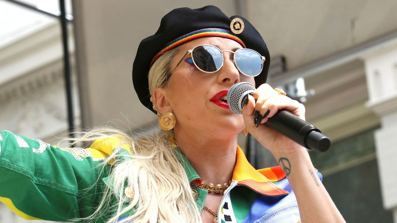 Lady Gaga performing in the second annual Stonewall Day honoring the 50th anniversary of the Stonewall riots, hosted by Pride Live and iHeartMedia in New York on June 28, 2019. (Photo by Greg Allen/Invision/AP)