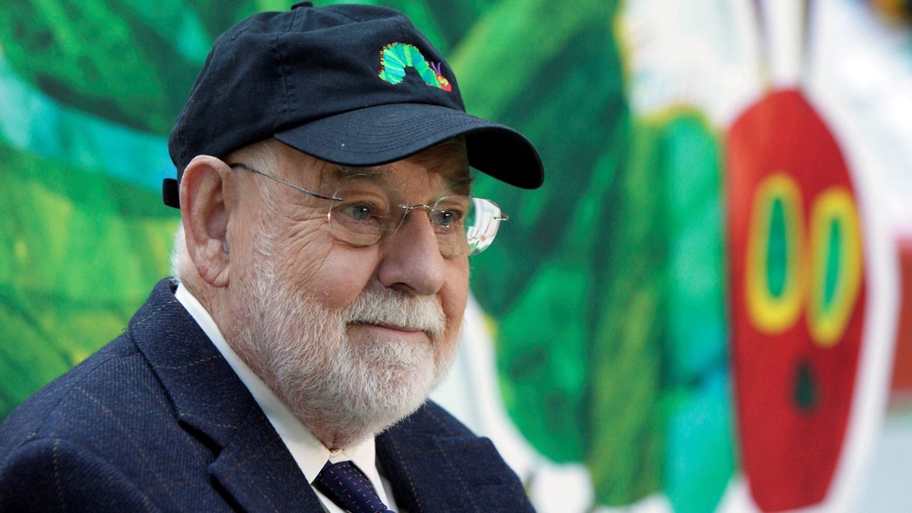 In this Oct. 8, 2009, file photo, author Eric Carle reads his classic children's book "The Very Hungry Caterpillar" on the NBC "Today" television program in New York, as part of Jumpstart's 4th annual National Read for the Record Day. (AP Photo/Richard Drew, File)