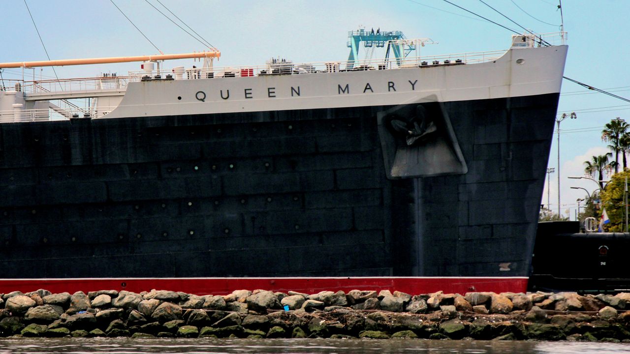 The retired Cunard ocean liner Queen Mary is pictured at its permanent mooring in the harbor at Long Beach, Calif. on May 15, 2015. (AP Photo/John Antczak)
