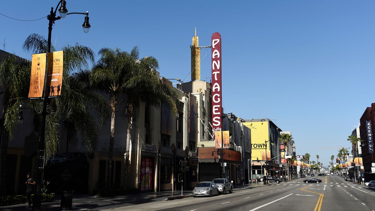 In this April 28, 2020, file photo, the Hollywood Pantages theater is pictured in Los Angeles. (AP Photo/Chris Pizzello)