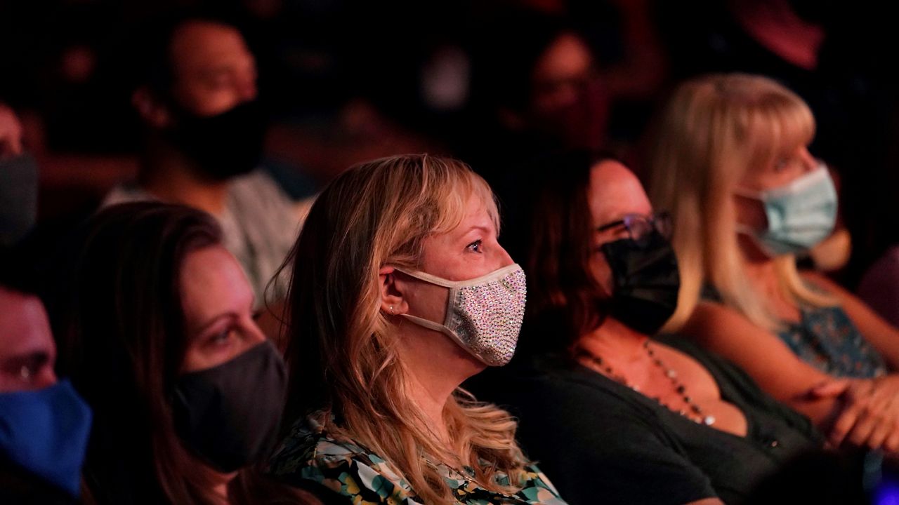 Fans wear masks while watching Switchfoot perform on Aug. 24, 2021, at the Grammy Museum in Los Angeles. (AP Photo/Chris Pizzello)