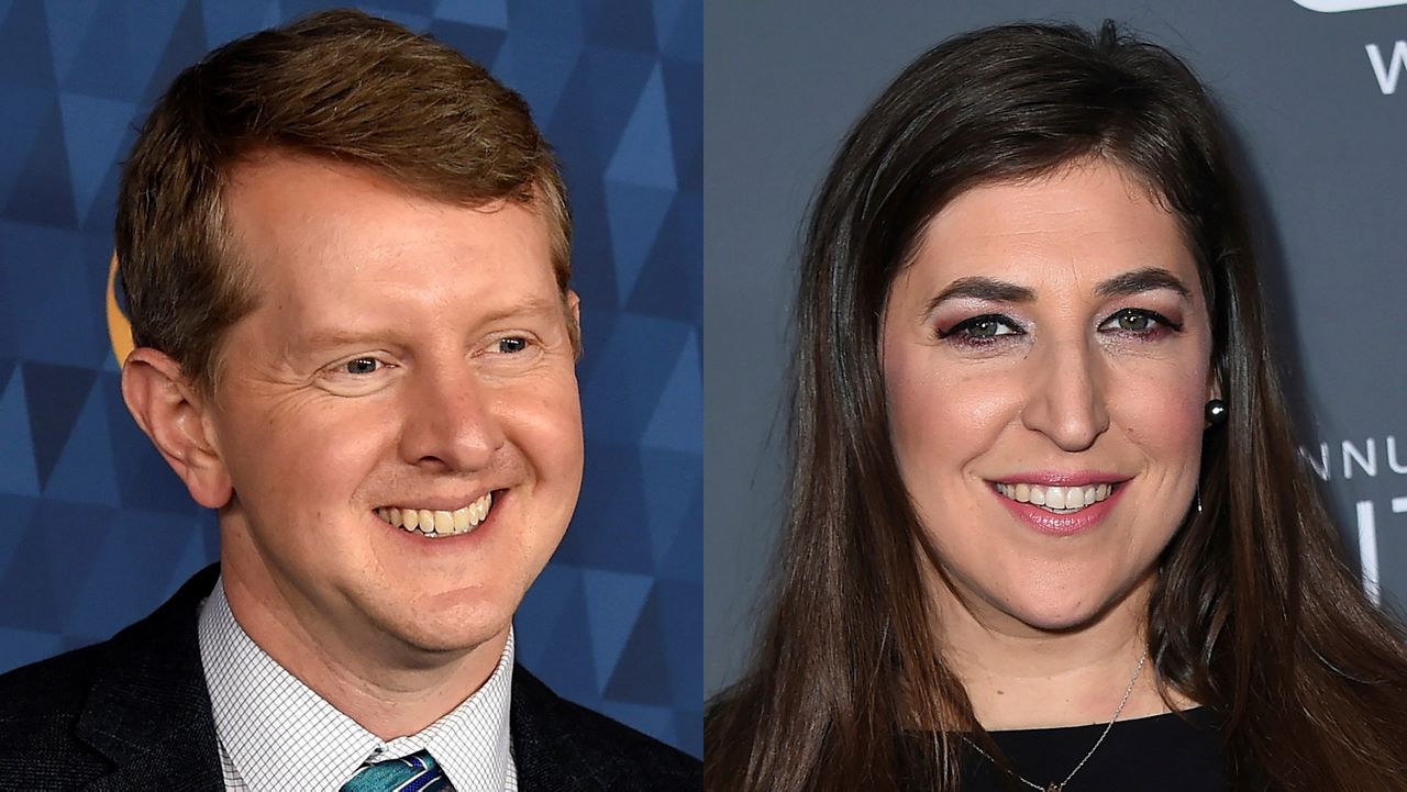Ken Jennings appears at the 2020 ABC Television Critics Association Winter Press Tour in Pasadena, Calif., on Jan. 8, 2020, left, and actress Mayim Bialik appears at the 23rd annual Critics' Choice Awards in Santa Monica, Calif., on Jan. 11, 2018. (AP Photo)
