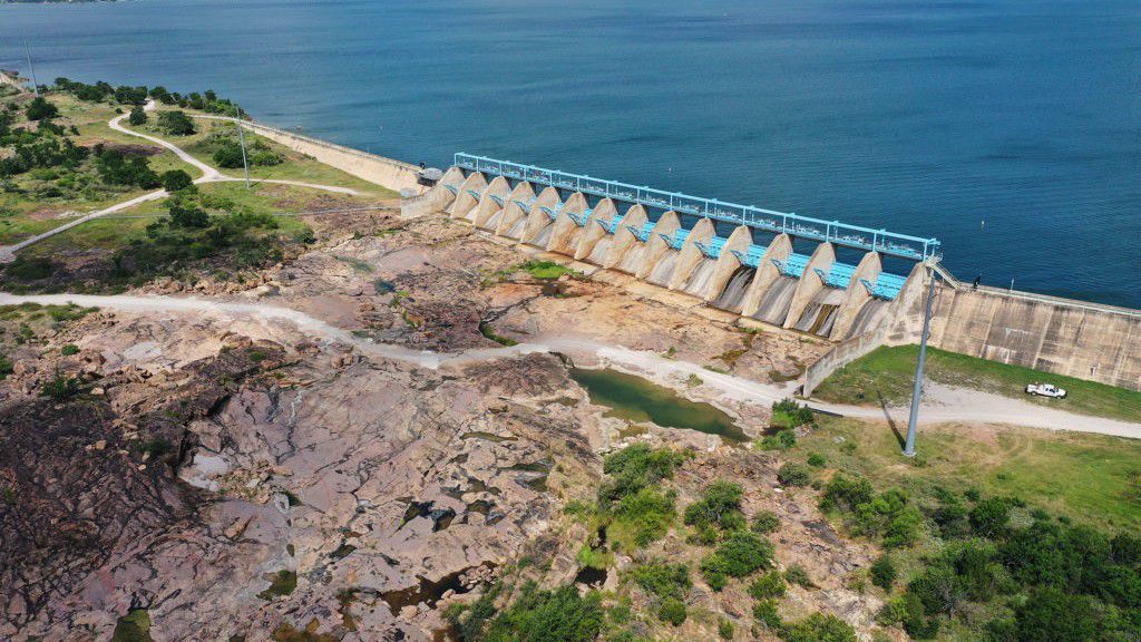 Buchanan Dam appears in this aerial photograph. (Lower Colorado River Authority)