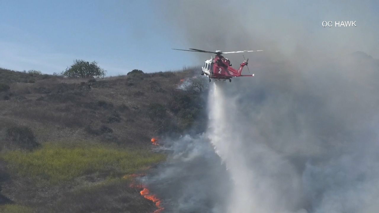 Air support making a water drop on the County Fire in Westlake Village.