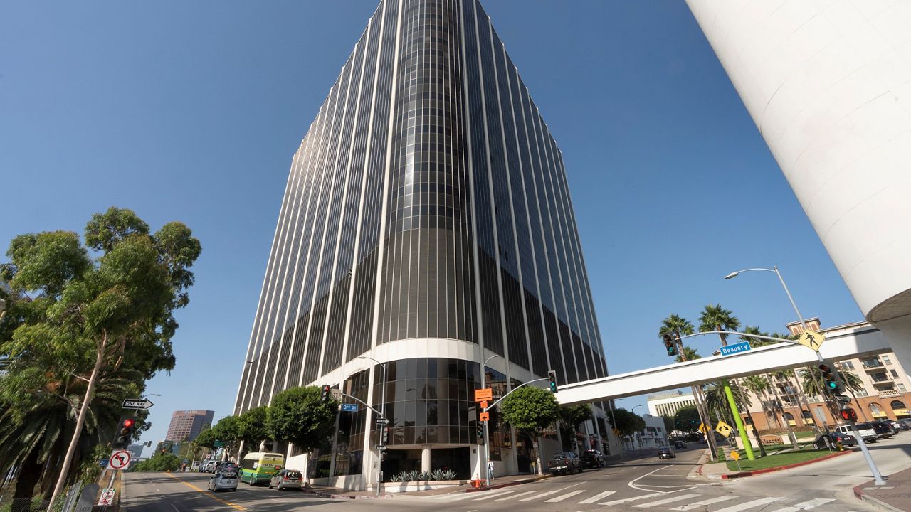 The Los Angeles Unified School District, LAUSD headquarters building is seen in Los Angeles Thursday Sept. 9, 2021. (AP Photo/Damian Dovarganes)