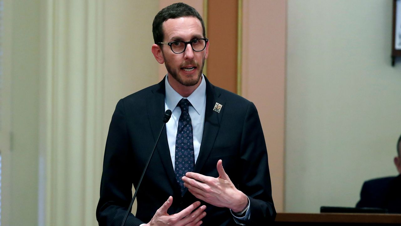 Democratic state Sen. Scott Wiener speaks during the Senate session at the Capitol on Jan. 21, 2020, in Sacramento, Calif. (AP Photo/Rich Pedroncelli)
