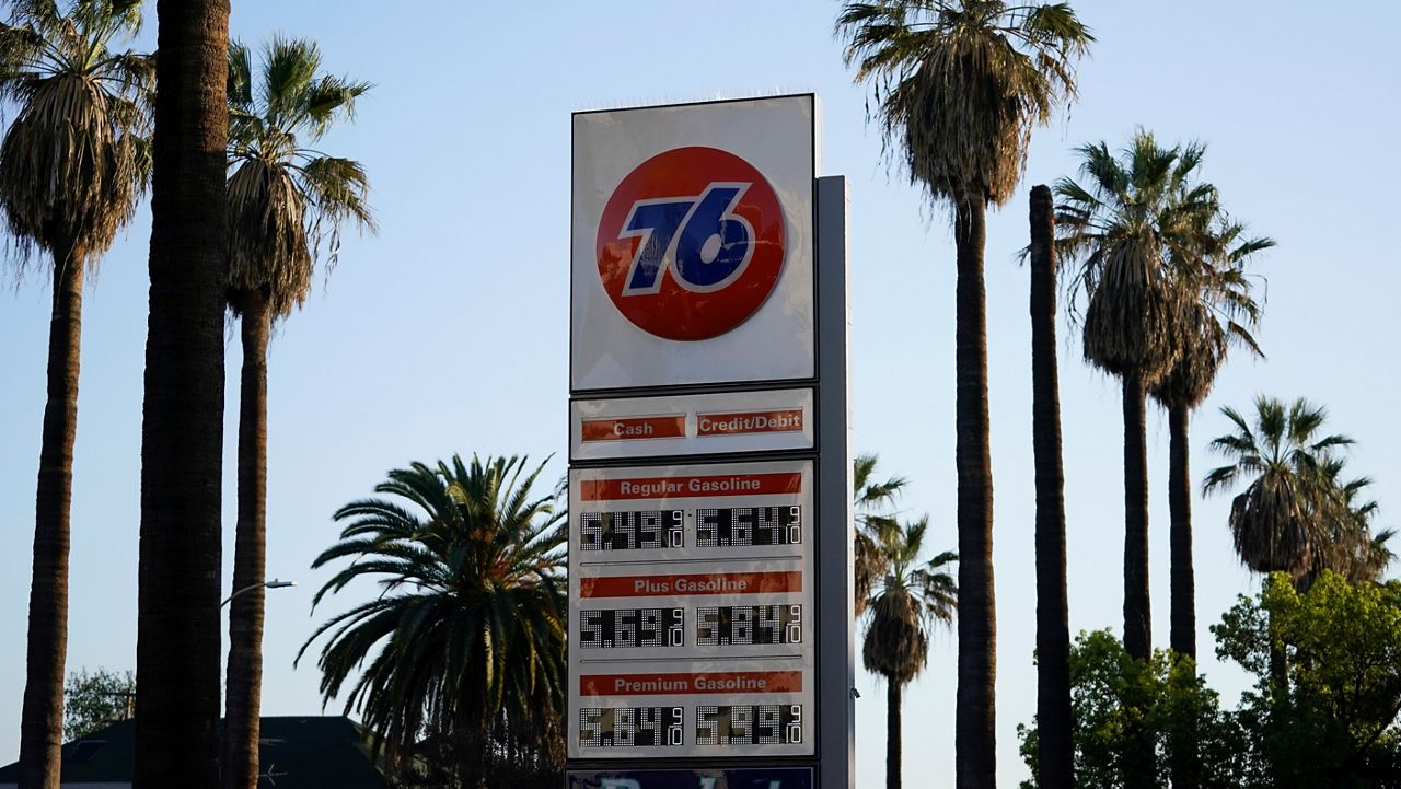 Gas prices are displayed on March 9, 2022, at a gas station in downtown Los Angeles. (AP Photo/Ashley Landis)