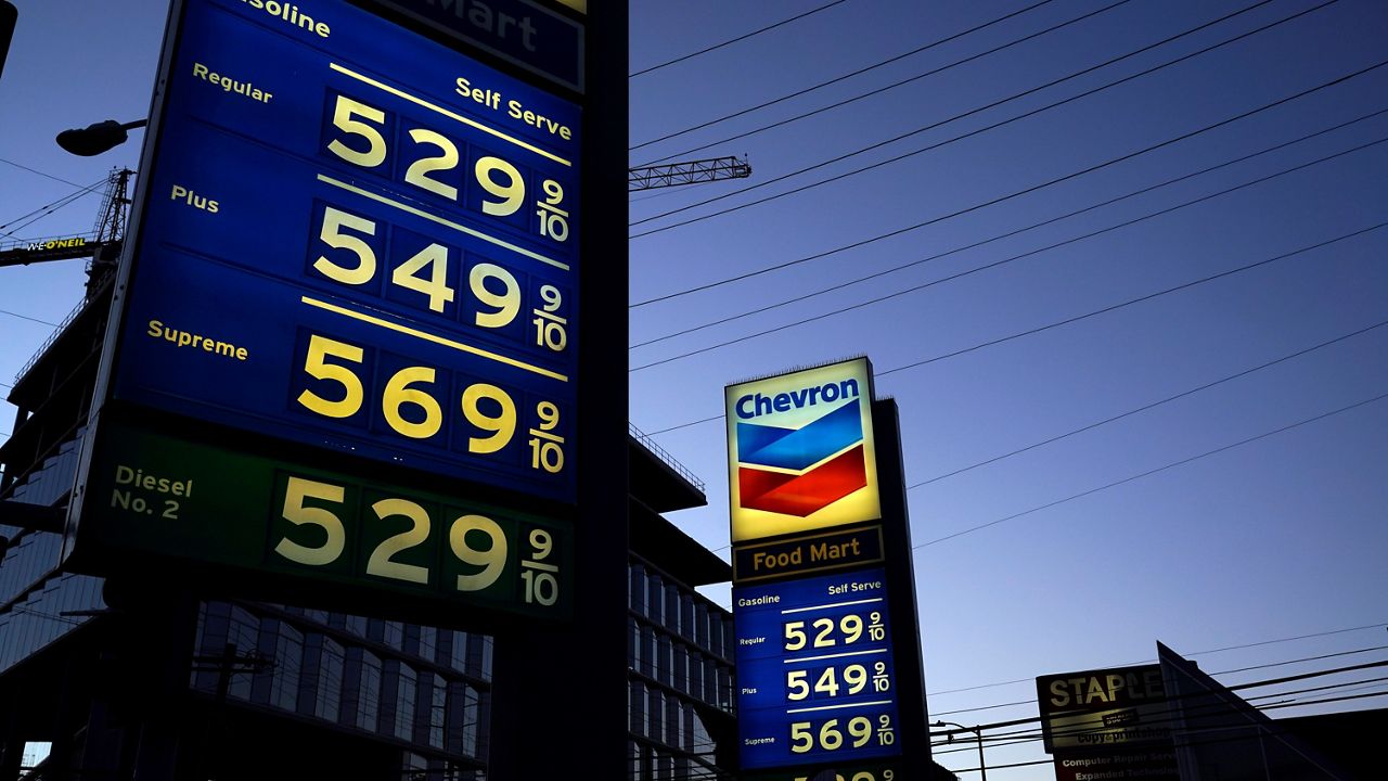Gas prices are advertised at over $5 a gallon on Feb. 28, 2022, in Los Angeles. (AP Photo/Marcio Jose Sanchez)