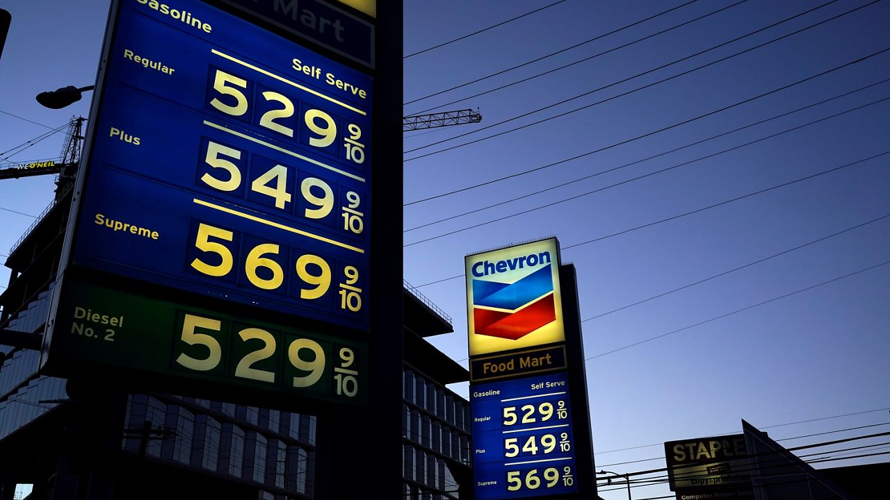 Gas prices are advertised at over $5 a gallon on Feb. 28, 2022, in Los Angeles. (AP Photo/Marcio Jose Sanchez)