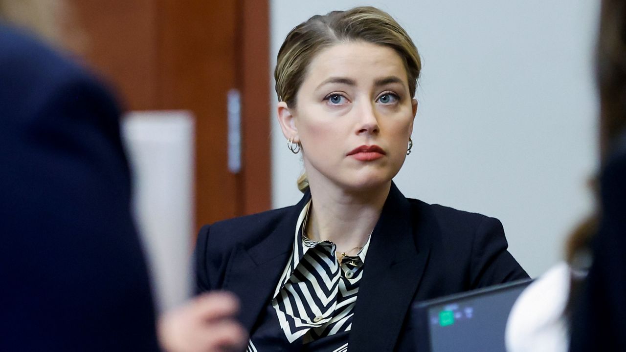 Actor Amber Heard appears in the courtroom at the Fairfax County Circuit Court in Fairfax, Virginia, on April 27, 2022. (Jonathan Ernst/Pool Photo via AP)