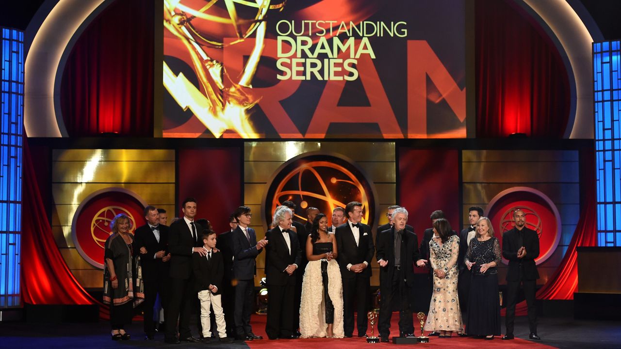 Mal Young and the cast and crew of “The Young and the Restless” accept the award for outstanding drama series at the 46th annual Daytime Emmy Awards on May 5, 2019, at the Pasadena Civic Center in Pasadena, Calif. (Photo by Chris Pizzello/Invision/AP)