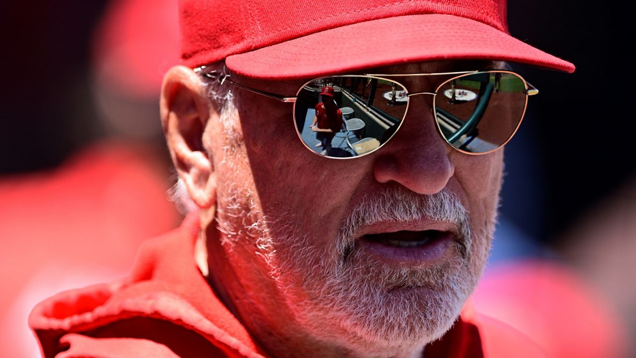 Los Angeles Angels manager Joe Maddon in action during a baseball game against the Philadelphia Phillies Sunday in Philadelphia. (AP Photo/Derik Hamilton)