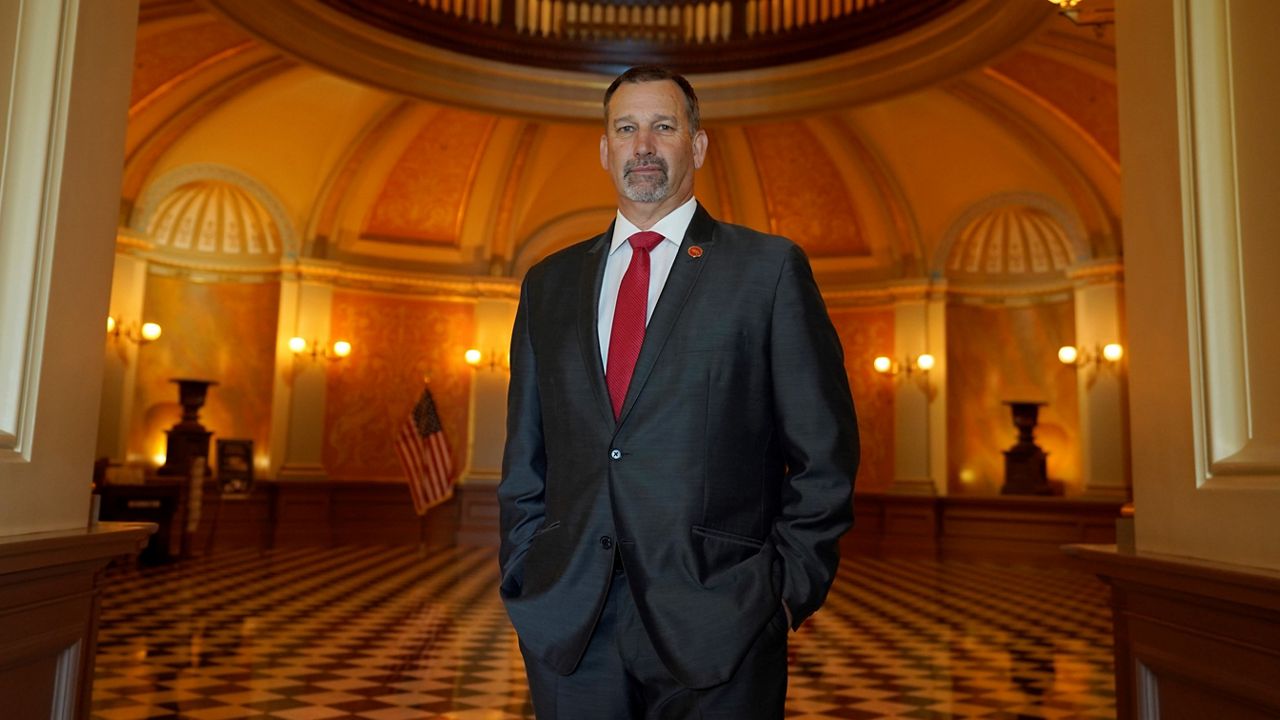 Republican gubernatorial candidate state Sen. Brian Dahle poses in the rotunda of the state Capitol on June 9, 2022, in Sacramento, Calif. (AP Photo/Rich Pedroncelli)