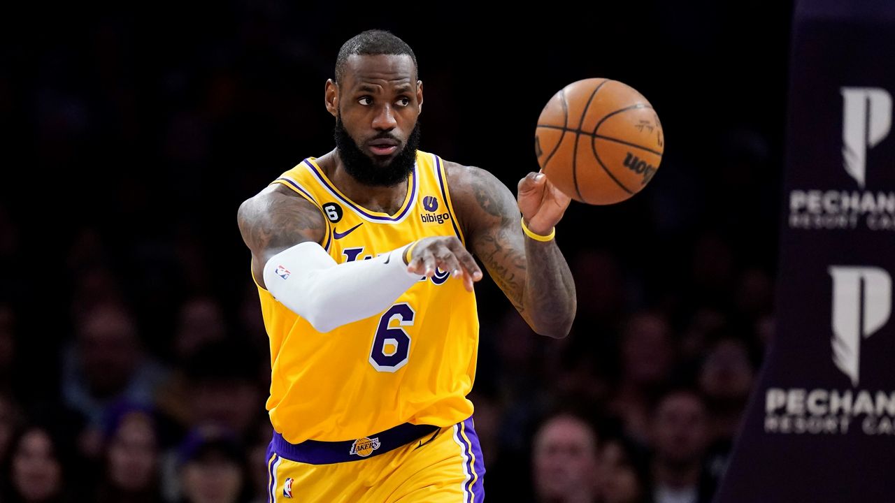 Los Angeles Lakers’ LeBron James (6) passes the ball during the first half of an NBA basketball game Monday against the Houston Rockets in Los Angeles. (AP Photo/Jae C. Hong)