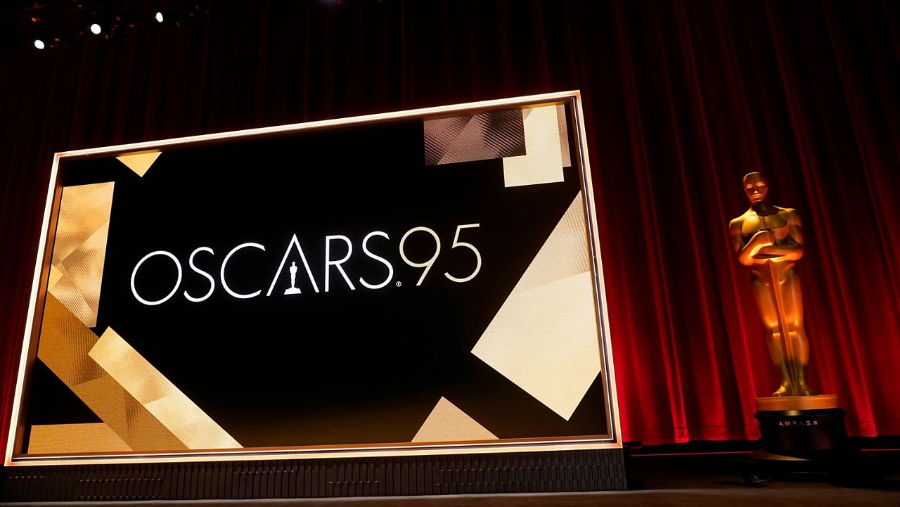 A view of the stage appears before the start of the 95th Academy Awards nomination ceremony on Tuesday at the Academy Museum in Los Angeles. (AP Photo/Jae C. Hong)