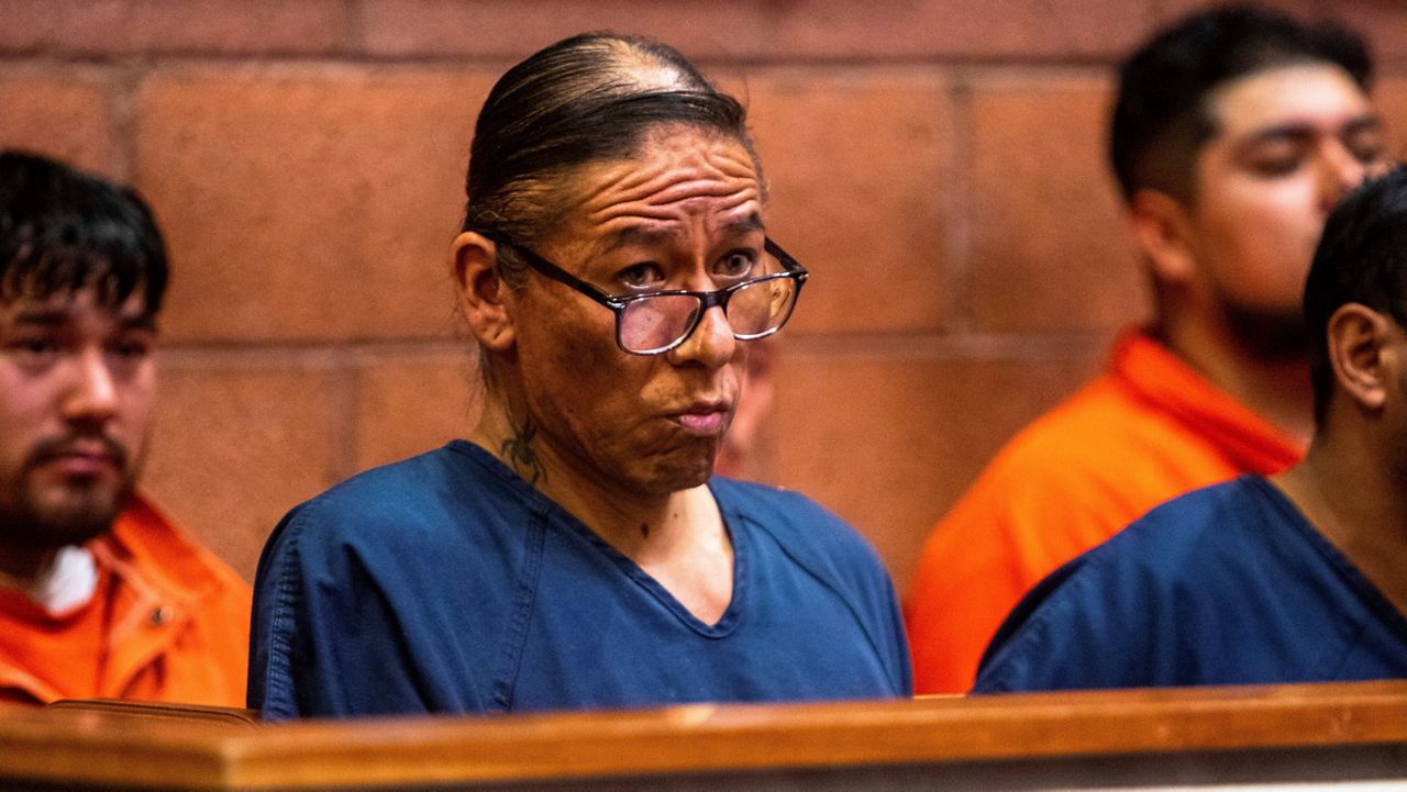 Nathan Chasing Horse seated in a courtroom Monday in North Las Vegas, Nevada. Nathan Chasing Horse appeared in court for the second time after his arrest on charges of sexual assault and human trafficking. (AP Photo/Ty O’Neil)