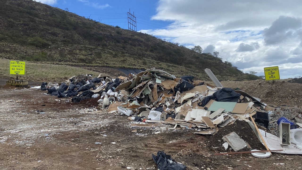 Trash is seen at the Waimanalo Gulch Sanitary Landfill in Nanakuli, which has been in operation since 1989. (Spectrum News/Sarah Yamanaka)