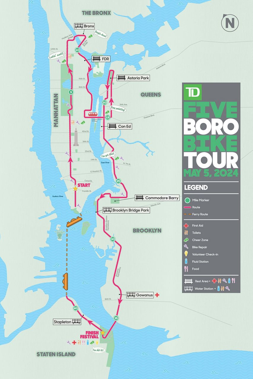 5 boro bike tour map