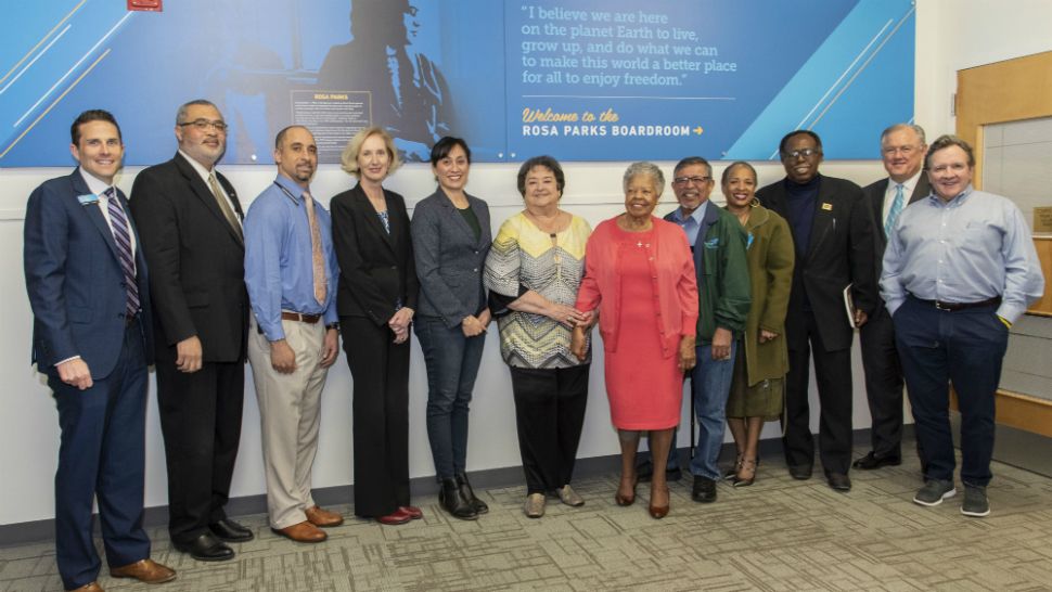 A group photo of Capital Metro CEO and Board of Directors, Former State Representative Wilhelmina Delco, President/CEO of Austin Area Urban League Quincy Dunlap and NAACP President Nelson Linder. (Credit: CapMetro)