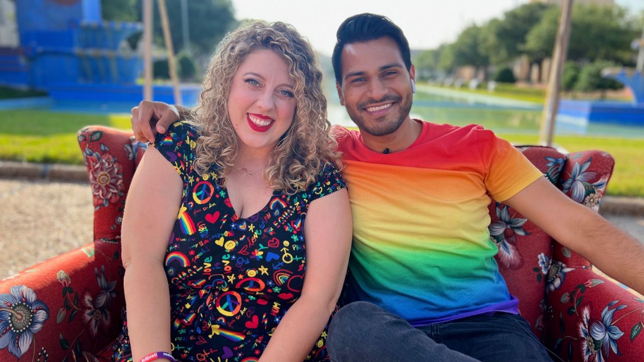 Spectrum News 1 human interest reporter Lupe Zapata and disability, disorder and behavioral health reporter Ashley Claster invited people to share what Pride means to them at Dallas Pride 2023. (Spectrum News 1/Lupe Zapata)