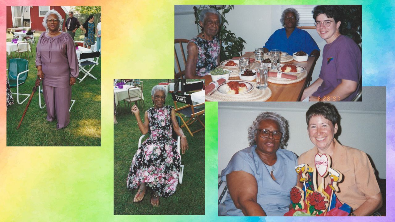Pictured are Opal Lee, Lenora Rolla, and couple Deborah K. Heikes, and Augusta Gooch. The pictures were taken when Lee and Rolla attended the couple’s commitment ceremony in 1997. (Credit, Deborah K. Heikes)