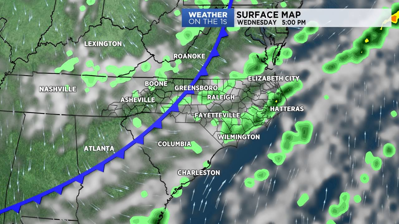 A mid-week cold front brings a few more showers and storms