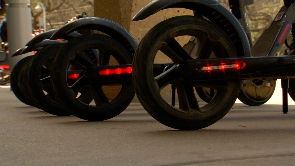 A closeup of scooter wheels (Spectrum News footage)