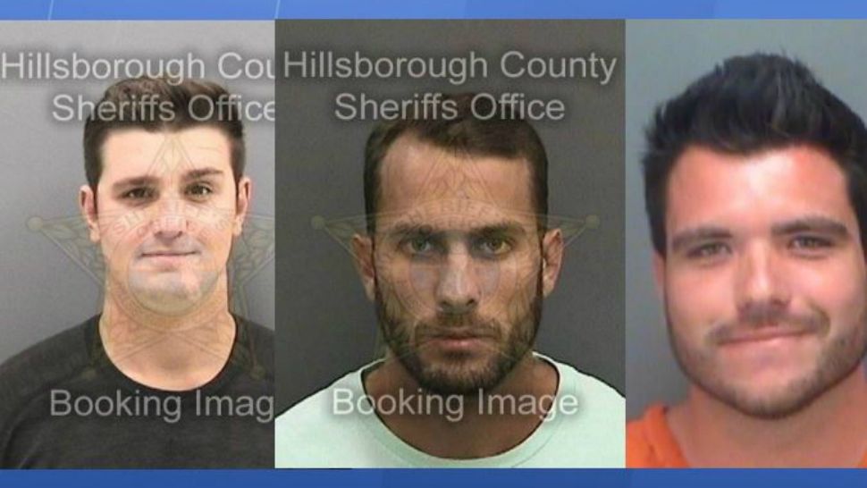 Michael Wenzel, 21; Robert Lee Benac, 28; and Spencer Heintz, 23, are being charged with two felony counts of aggravated animal cruelty. Pictured: Heintz (left), Benac (center), Wenzel (right). (Courtesy: News13)