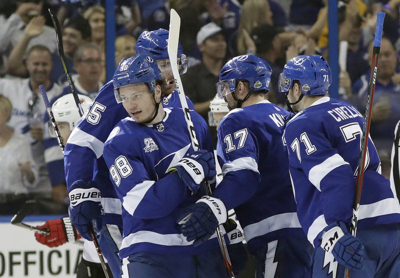 The Lightning defeated the Devils 3-1 in Game 5 at Amalie Arena to move on to the Eastern Conference Semifinals. (AP Photo/Chris O'Meara)