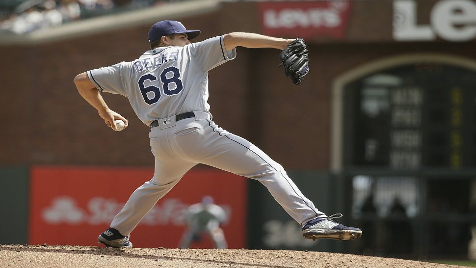 Tampa Bay Rays pitcher Jalen Beeks throws during the first inning