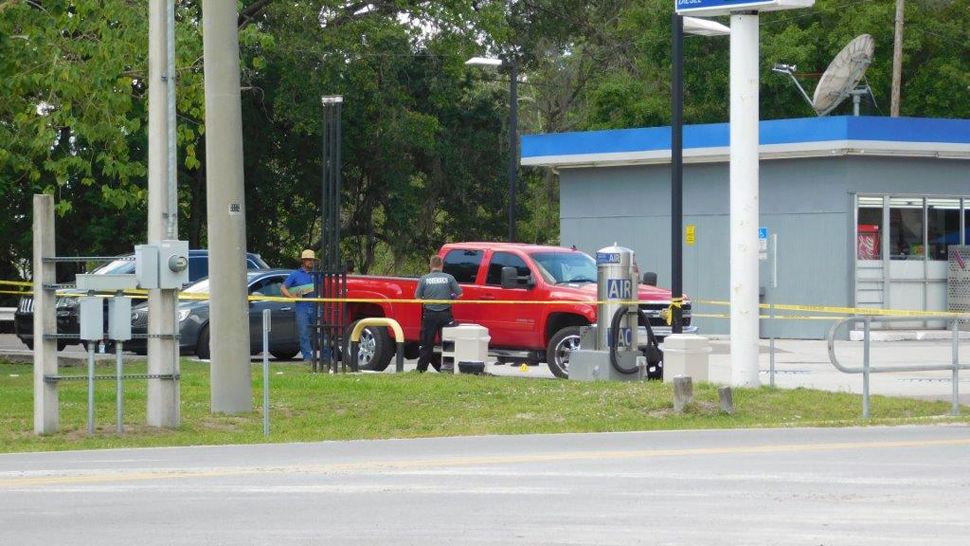 This red truck in this photo was the one Jorge Ballin of Plant City drove to follow the man he said stole his other truck, a green Ford F150. (Cait McVey, staff)