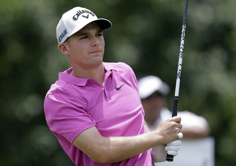 Aaron Wise follows his shot off the 8th tee in the 3rd round of the AT&T Byron Nelson golf tournament.  (AP Photo/Eric Gay)