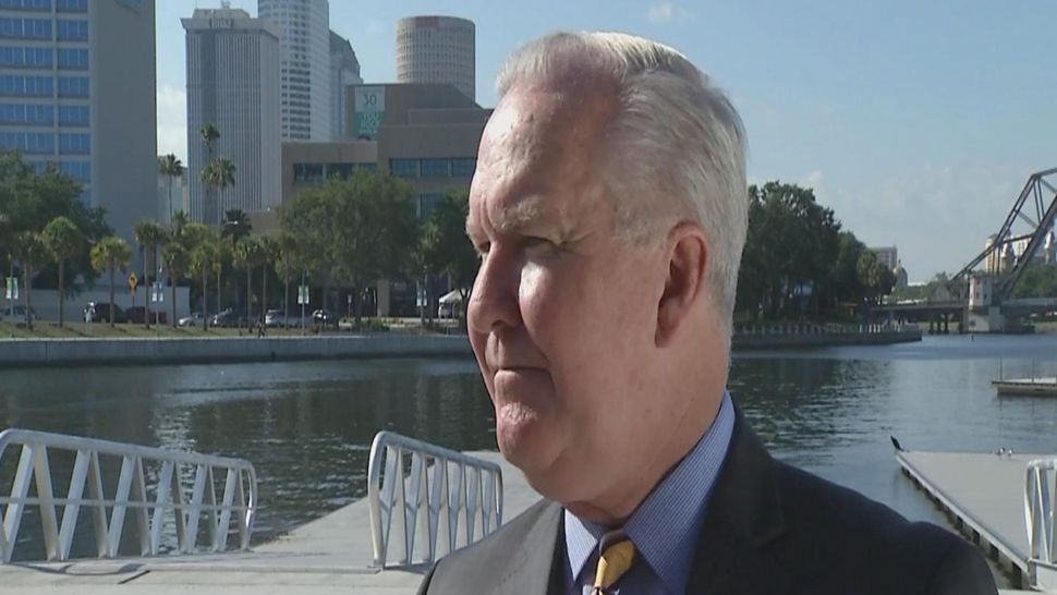 Tampa mayor Bob Buckhorn speaks to assembled media from the West River area near downtown Tampa, Thursday, May 10, 2018. The mayor will deliver his annual "State of the City" address from a new park in the West River area on May 12. 