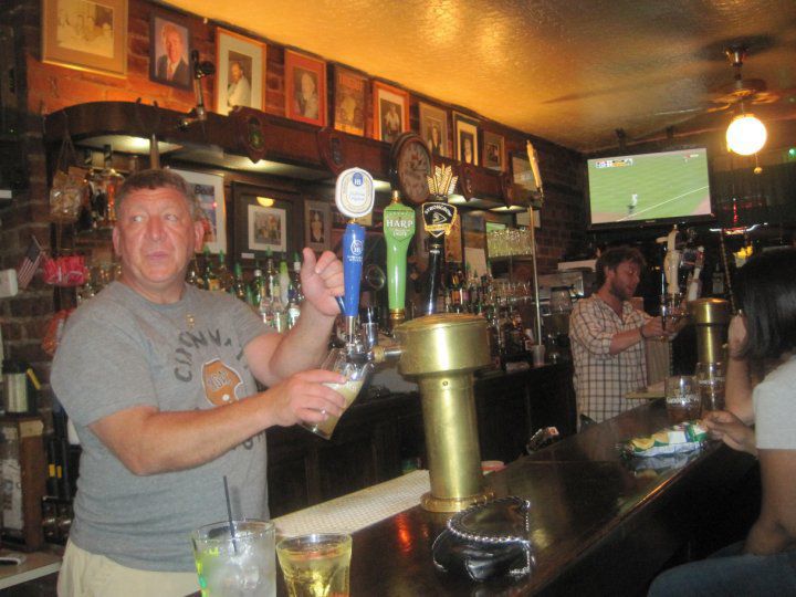 A soccer match is on the television as a man pour's a beer inside Hap's Irish Pub in Cincinnati, Ohio. (Photo courtesy Hap's Irish Pub)