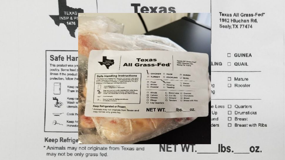 Product label for recalled chicken from Texas All Grass-Fed