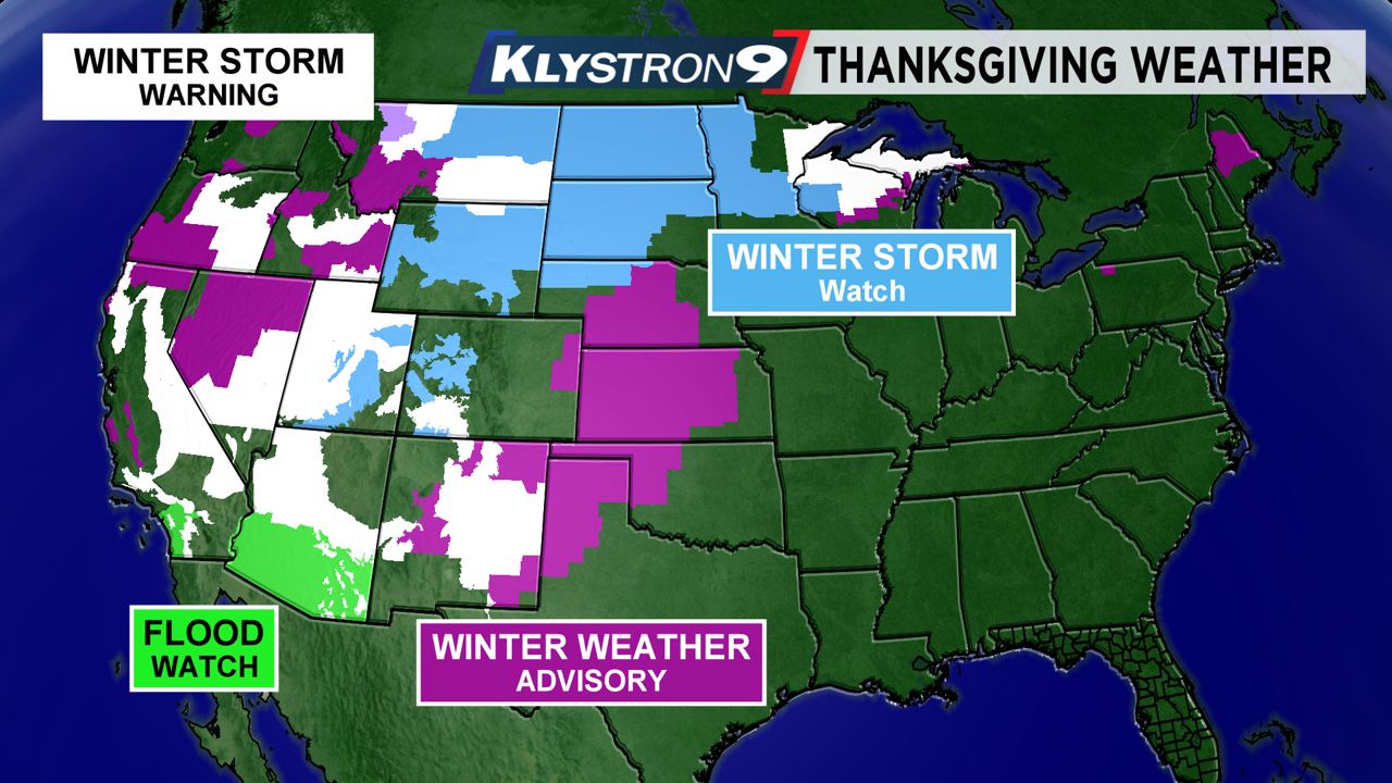 Thanksgiving Weather warnings and advisories