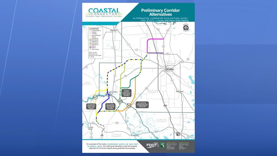FDOT's proposed Coastal Connector routes through Citrus and Marion Counties