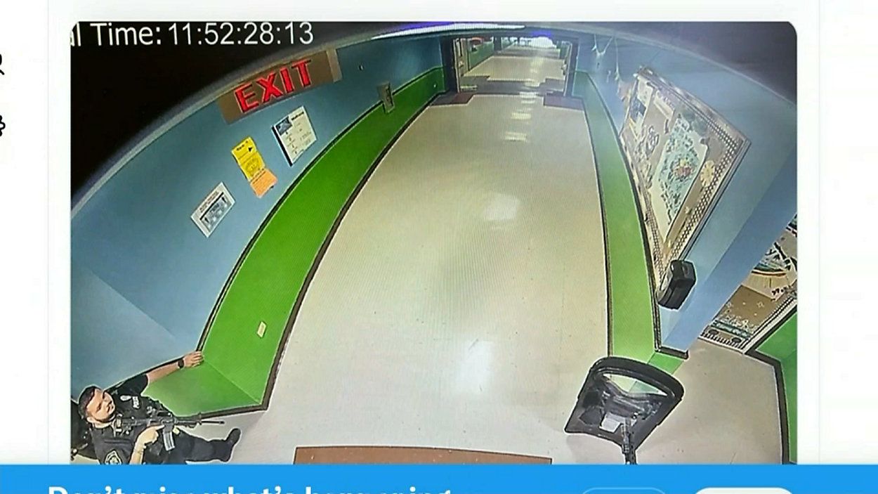 Surveillance still that was captured during a mass shooting at Robb Elementary School in Uvalde, Texas, on May 24, 2022. (Spectrum News 1)