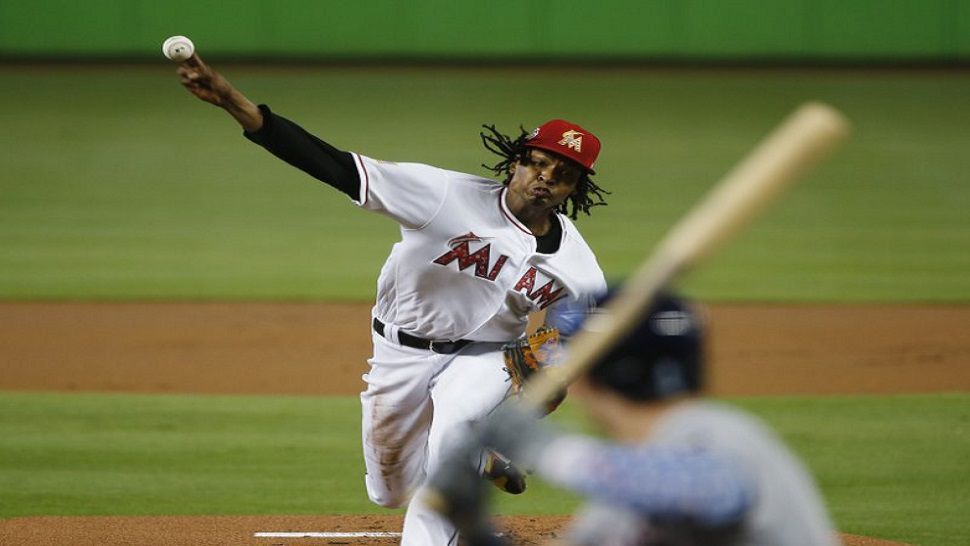 Marlins pitcher Jose Urena returned from a DL stint to pitch five innings of shutout ball vs. the Rays in Miami's 3-0 win over Tampa Bay. (AP Photo/Wilfredo Lee)