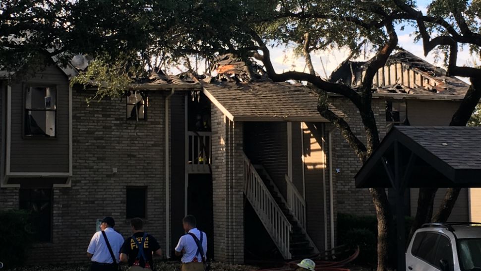 Scene from fire at Polo Club Apartments (Spectrum News photo)