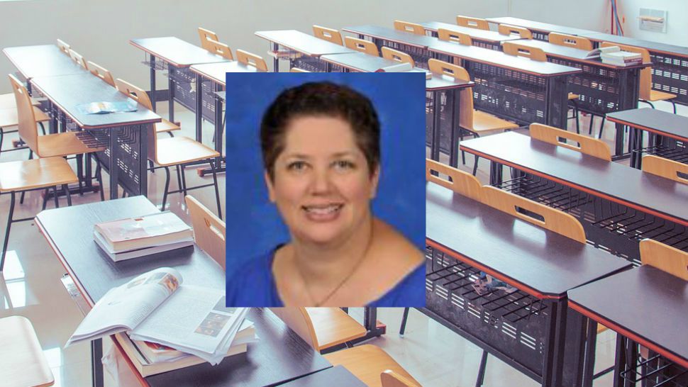Picture of Megan Holden atop generic classroom photograph (Spectrum News graphic)
