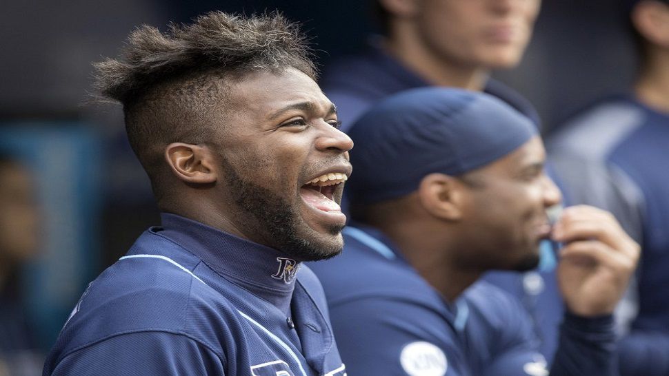 Tampa Bay Rays outfielder Guillermo Heredia reacts in the dugout during the loss to Toronto on Sunday.  The Rays are the American League's second wild card team and will face Oakland on Wednesday.  (Fred Thornhill/The Canadian Press via AP)