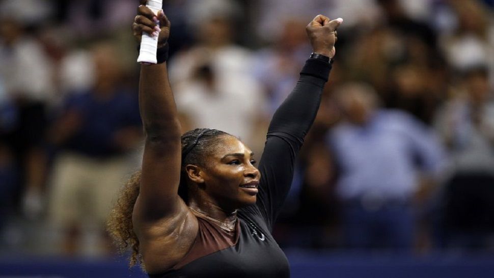 Serena Williams celebrates after defeating Karolina Pliskova in the U.S. Open Quarterfinals on Tuesday night.  (AP Photo/Jason DeCrow)