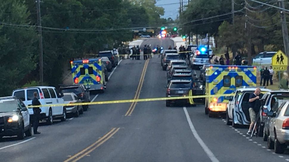 Scene of the SWAT situation that closed the streets in Austin (Spectrum News photograph)