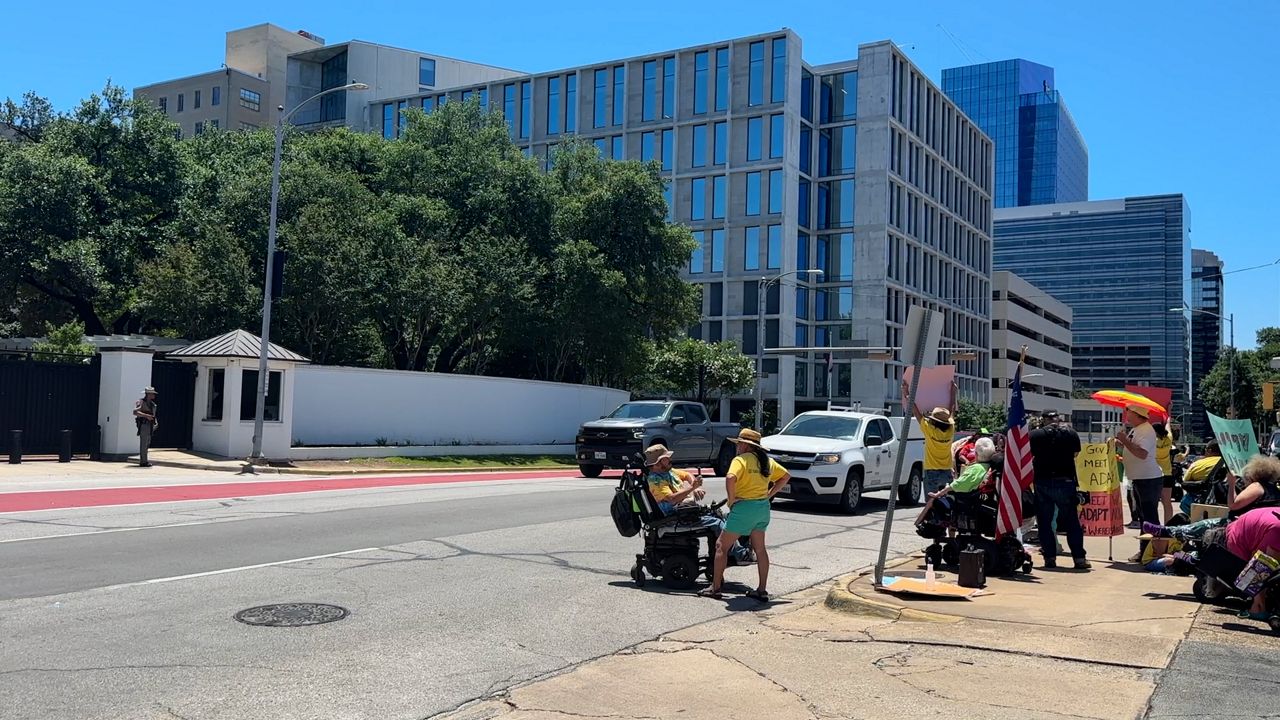 Members of ADAPT and PACT held a two-day vigil outside the Governor's Mansion in Austin demanding a meeting to discuss improving disability rights across Texas. (Spectrum News 1/Dylan Scott)