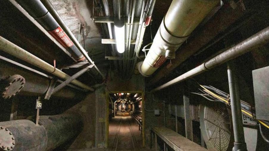 The Red Hill facility's lower access tunnel with the AFFF retention line in the top right. (Photo courtesy of Navy)