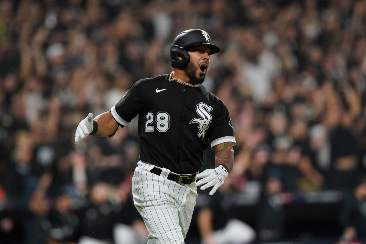 Aaron Bummer of the Chicago White Sox reacts after the double play